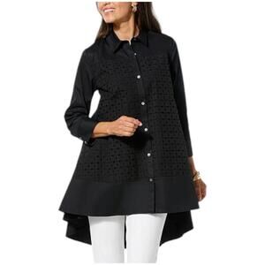 WynneCollection Women's Eyelet Combo Drama Tunic Black - Regular